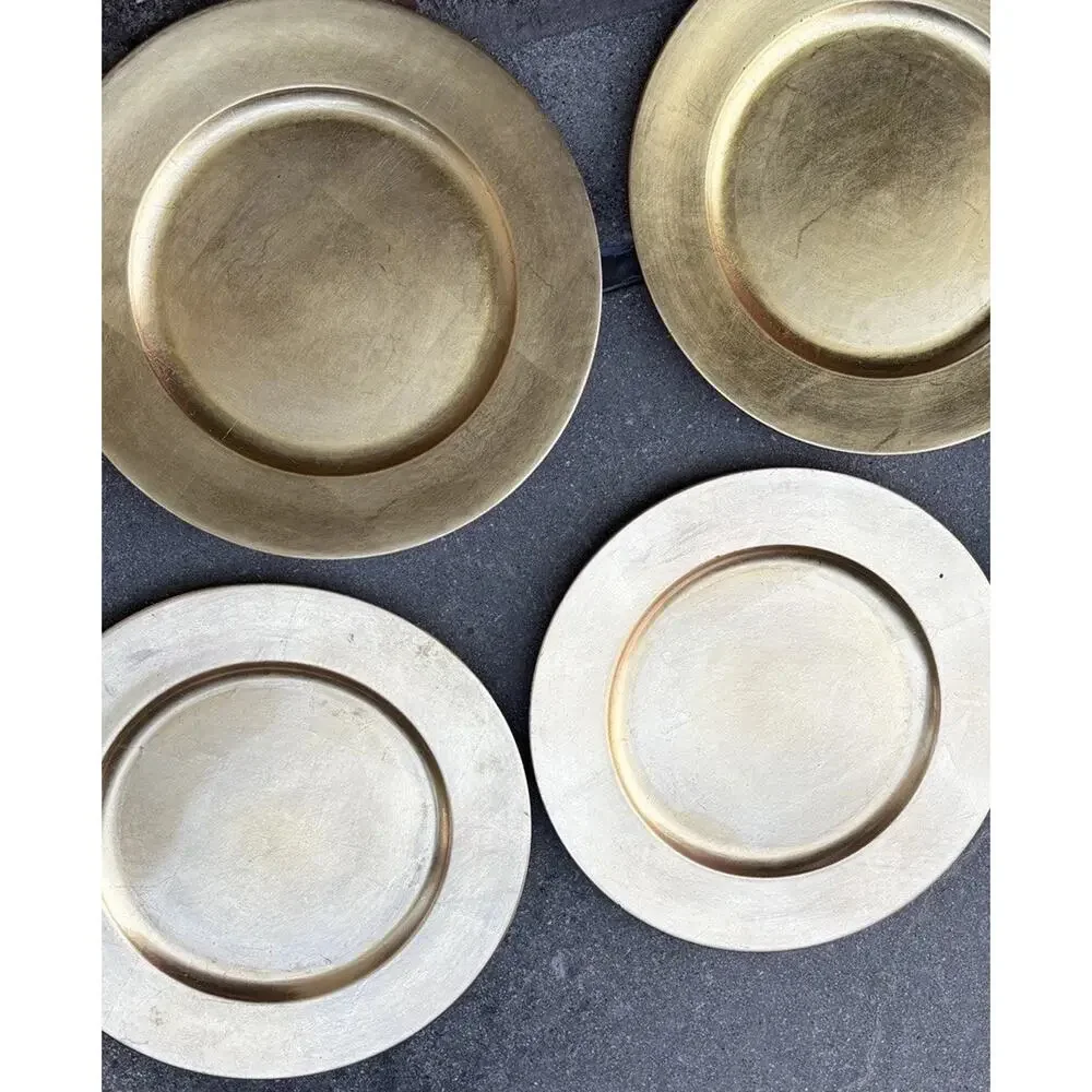 Set of 6 Hand Painted Gold Lacquer Charger Plates Metallic Elegant Table Decor